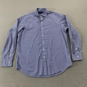 Polo Ralph Lauren Shirt Mens Large Blue Check 120s 2-Ply Cotton Long Sleeve